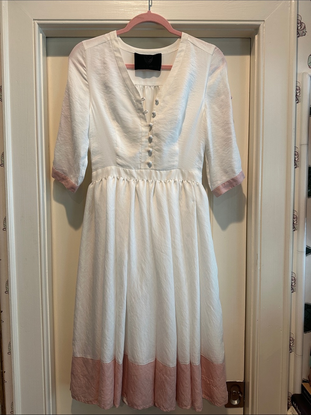 Troubadour Button Placket Dress Blush and White